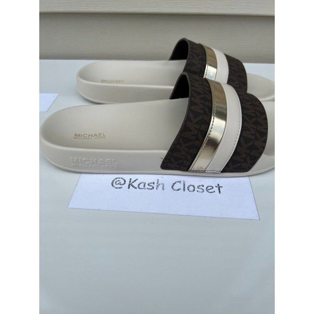 Michael Kors slide brandy metallic striped logo sandal size 8 - Picture 3 of 4